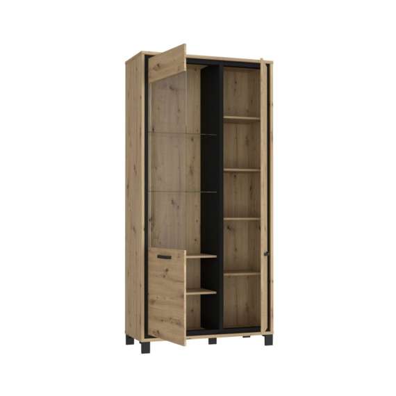 Vitrineskap TRONDHEIM 100x209 cm - 2 dører - eik artisan - eik svart