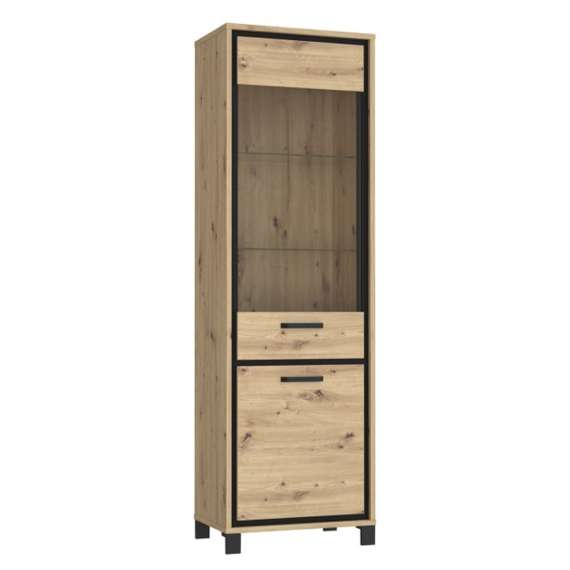 Vitrineskap TRONDHEIM 65x209 cm - 1 dør - eik artisan - eik svart
