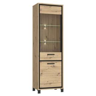 Vitrineskap TRONDHEIM 65x209 cm - 1 dør - eik artisan - eik svart