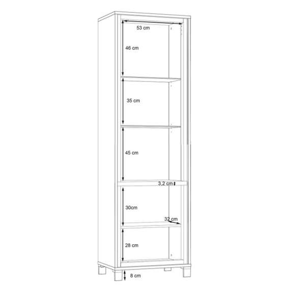 Vitrineskap TRONDHEIM 65x209 cm - 1 dør - eik artisan - eik svart