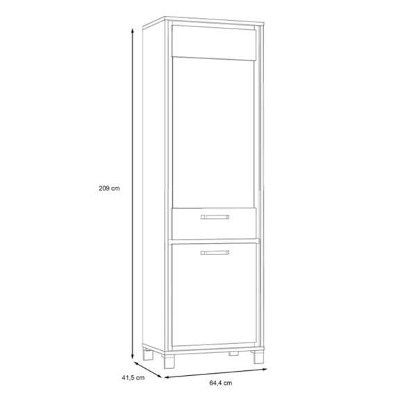 Vitrineskap TRONDHEIM 65x209 cm - 1 dør - eik artisan - eik svart