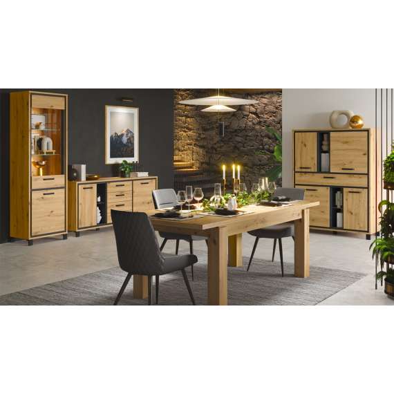 Vitrineskap TRONDHEIM 65x209 cm - 1 dør - eik artisan - eik svart