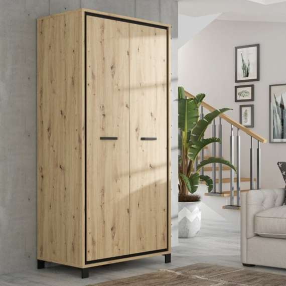 Garderobeskap TRONDHEIM 100x209 cm - 2 dører - eik artisan - eik svart