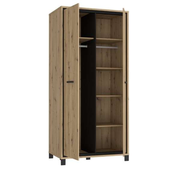 Garderobeskap TRONDHEIM 100x209 cm - 2 dører - eik artisan - eik svart