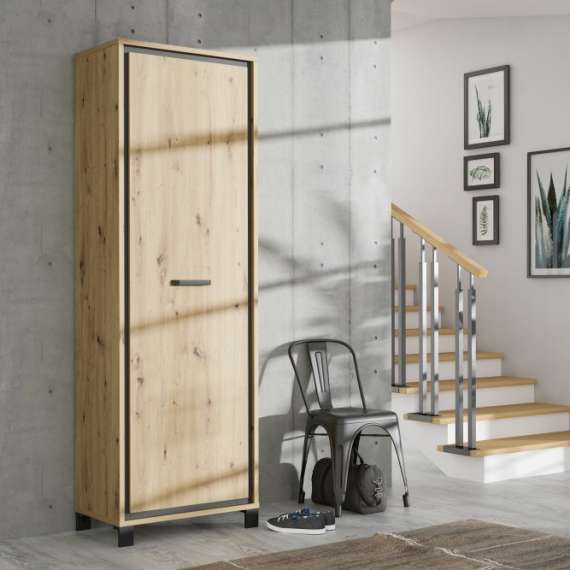 Garderobeskap TRONDHEIM 65x200 cm -  dør - eik artisan - eik svart