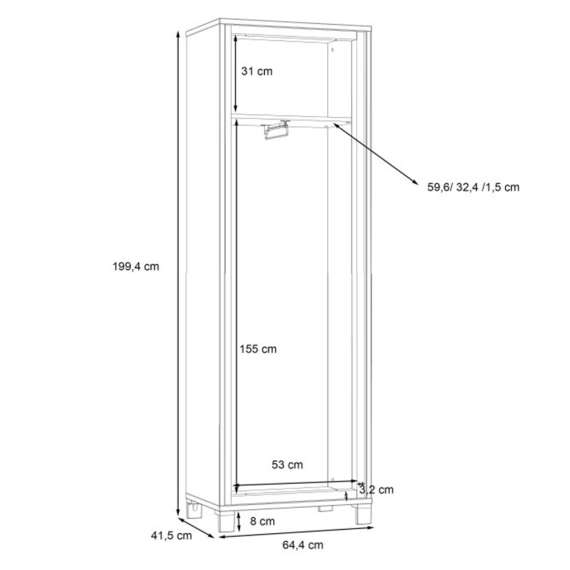 Garderobeskap TRONDHEIM 65x200 cm -  dør - eik artisan - eik svart