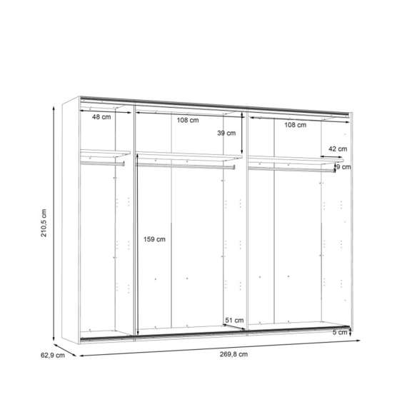 Garderobeskap TRONDHEIM 270x210 - eik artisan - speil