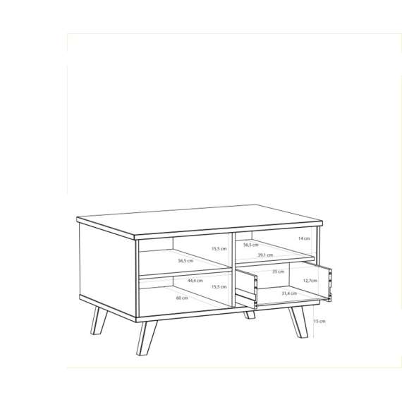 Sofabord VANKKA 90x60 cm - 1 skuff - eik bianco - hvit matt