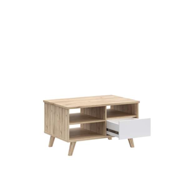 Sofabord VANKKA 90x60 cm - 1 skuff - eik bianco - hvit matt