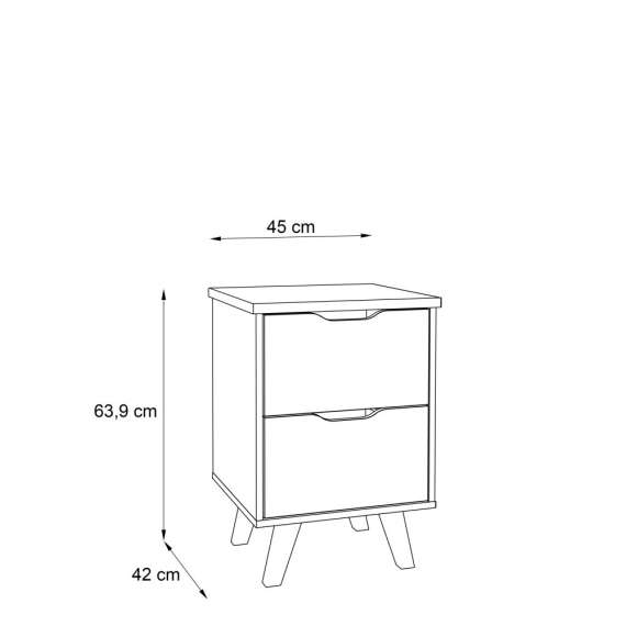 Nattbord VANKKA 45x64 cm - 2 skuffer - eik bianco - hvit matt
