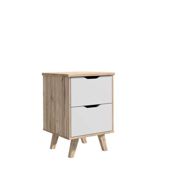 Nattbord VANKKA 45x64 cm - 2 skuffer - eik bianco - hvit matt