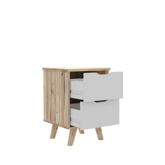 Nattbord VANKKA 45x64 cm - 2 skuffer - eik bianco - hvit matt