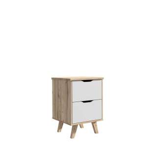 Nattbord VANKKA 45x64 cm - 2 skuffer - eik bianco - hvit matt