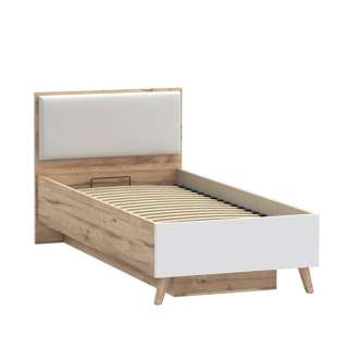 Seng VANKKA 90x200 cm - eik bianco - hvit matt - oppbevaringsplass