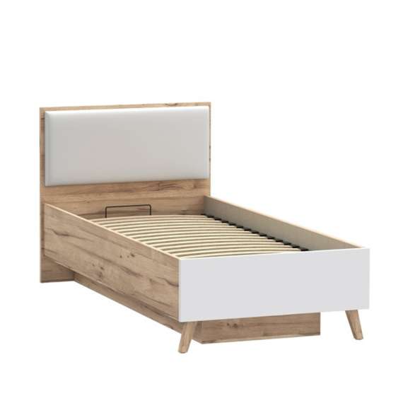 Seng VANKKA 90x200 cm - eik bianco - hvit matt - oppbevaringsplass