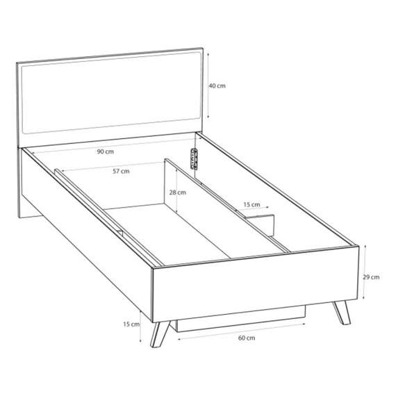 Seng VANKKA 90x200 cm - eik bianco - hvit matt - oppbevaringsplass