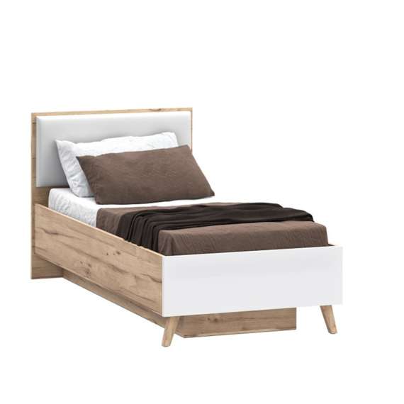 Seng VANKKA 90x200 cm - eik bianco - hvit matt - oppbevaringsplass