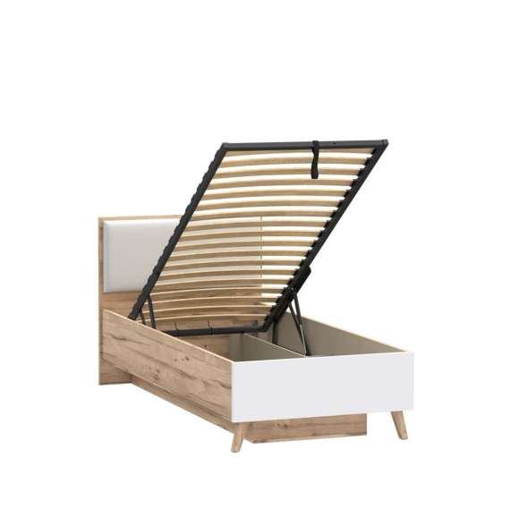 Seng VANKKA 90x200 cm - eik bianco - hvit matt - oppbevaringsplass