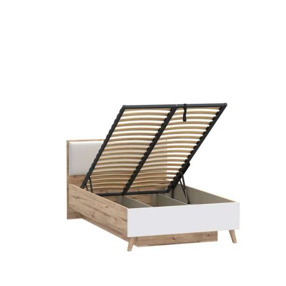 Seng VANKKA 120x200 cm - eik bianco - hvit matt - oppbevaringsplass