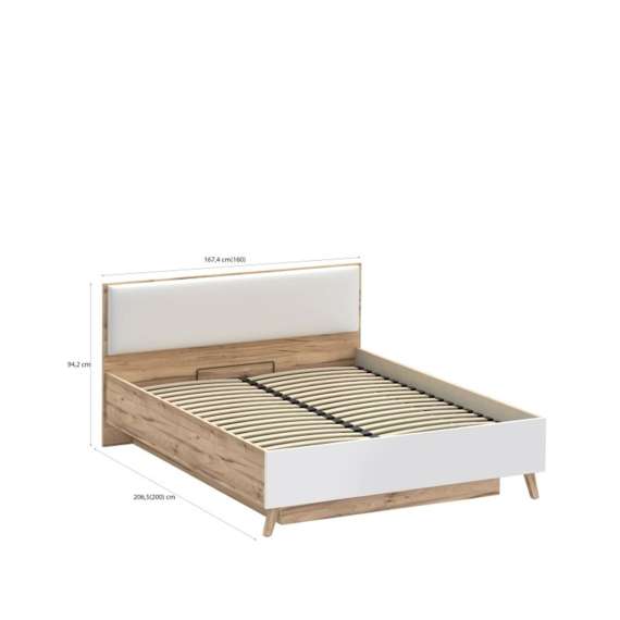 Seng VANKKA 160x200 cm - eik bianco - hvit matt - oppbevaringsplass