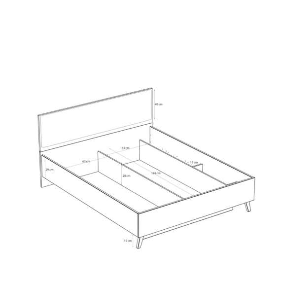 Seng VANKKA 160x200 cm - eik bianco - hvit matt - oppbevaringsplass