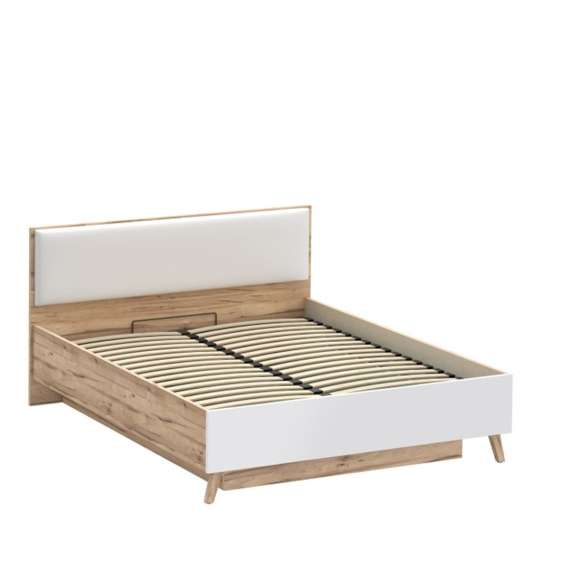 Seng VANKKA 160x200 cm - eik bianco - hvit matt - oppbevaringsplass