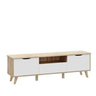 Tv-benk VANKKA 180x54 cm - 1 skuff - 2 dører - eik bianco - hvit matt