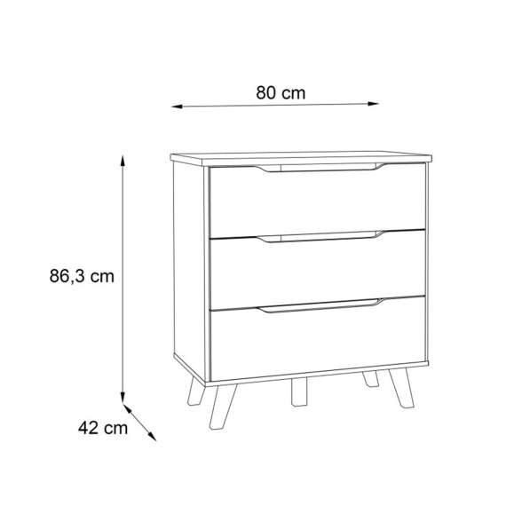 Kommode VANKKA 80x86 cm - 3 skuffer - eik bianco - hvit matt