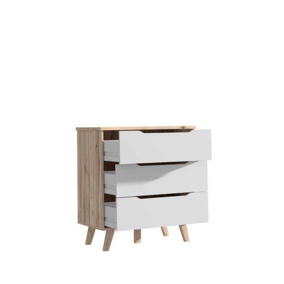 Kommode VANKKA 80x86 cm - 3 skuffer - eik bianco - hvit matt
