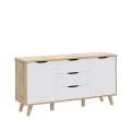 Skjenk VANKKA 150x77 cm - 3 skuffer - 2 dører - eik bianco - hvit matt