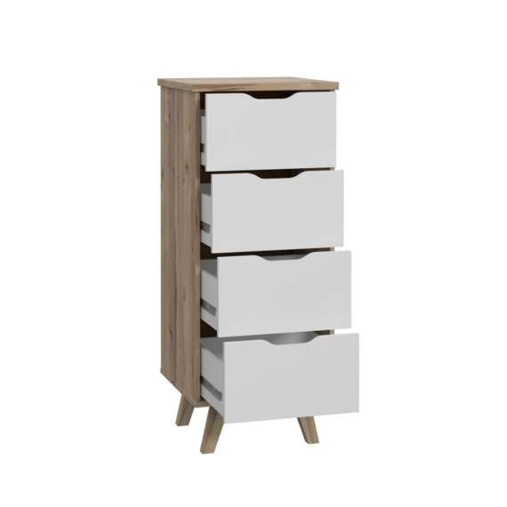 Kommode VANKKA 45x109 cm - 5 skuffer - eik bianco - hvit matt