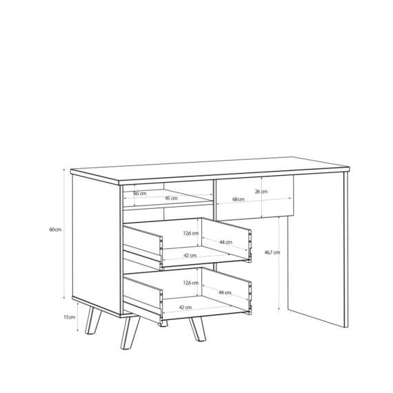 Skrivebord VANKKA 120x53 cm - 2 skuffer - eik bianco - hvit matt
