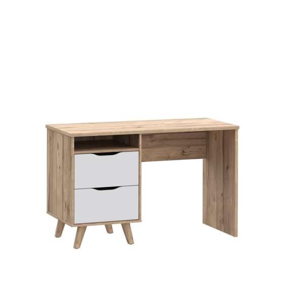Skrivebord VANKKA 120x53 cm - 2 skuffer - eik bianco - hvit matt