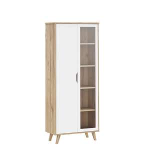 Vitrineskap VANKKA 85x202 cm - 2 dører - eik bianco - hvit matt