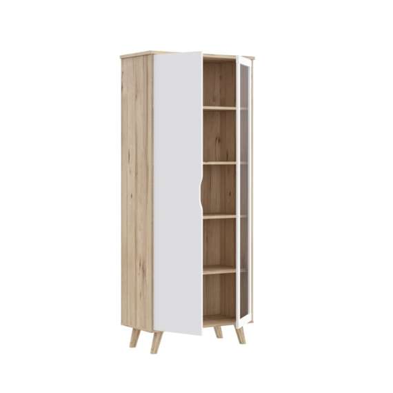 Vitrineskap VANKKA 85x202 cm - 2 dører - eik bianco - hvit matt