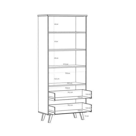 Vitrineskap VANKKA 85x202 cm - 2 dører - 2 skuffer - eik bianco - hvit matt