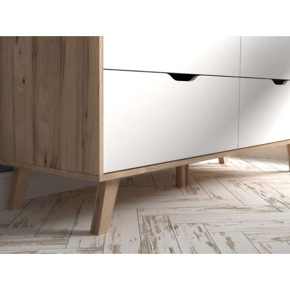 Vitrineskap VANKKA 85x202 cm - 2 dører - 2 skuffer - eik bianco - hvit matt