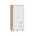 Garderobeskap VANKKA 100x202 cm - 2 dører - 2 skuffer - eik bianco - hvit matt
