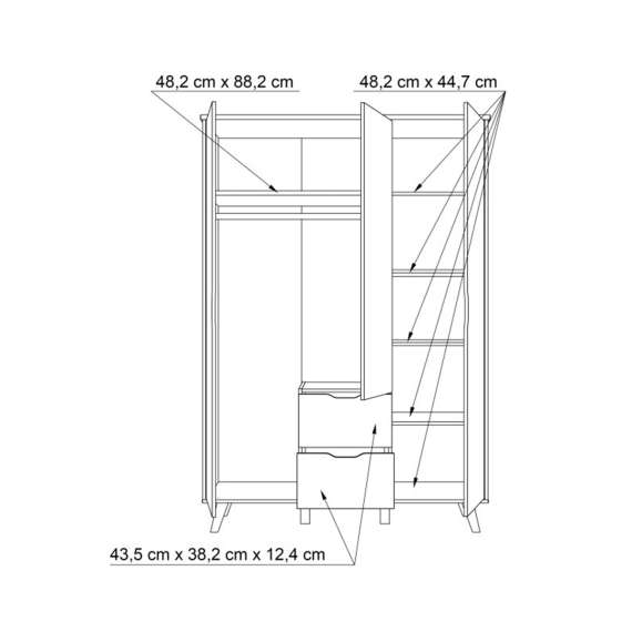 Garderobeskap VANKKA 140x202 cm - 3 dører - 2 skuffer - eik bianco - hvit matt