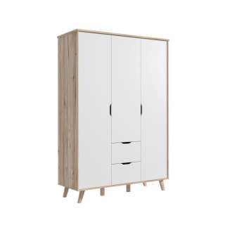 Garderobeskap VANKKA 140x202 cm - 3 dører - 2 skuffer - eik bianco - hvit matt