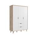 Garderobeskap VANKKA 140x202 cm - 3 dører - 2 skuffer - eik bianco - hvit matt