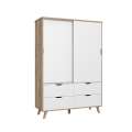 Garderobeskap VANKKA 140x202 cm - 2 skyvedører - 4 skuffer - eik bianco - hvit matt