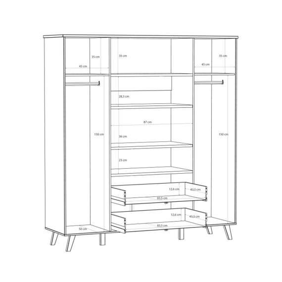 Garderobeskap VANKKA 180x202 cm - 4 dører - 2 skuffer - eik bianco - hvit matt
