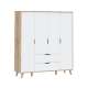 Garderobeskap VANKKA 180x202 cm - 4 dører - 2 skuffer - eik bianco - hvit matt