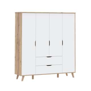 Garderobeskap VANKKA 180x202 cm - 4 dører - 2 skuffer - eik bianco - hvit matt
