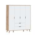 Garderobeskap VANKKA 180x202 cm - 4 dører - 2 skuffer - eik bianco - hvit matt