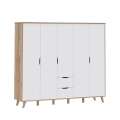 Garderobeskap VANKKA 229x202 cm - 5 dører - 2 skuffer - eik bianco - hvit matt