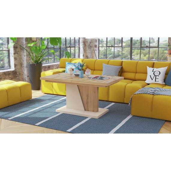 Sofabord NOIR - 120-160x70 cm - eik artisan - beige - ileggsplate