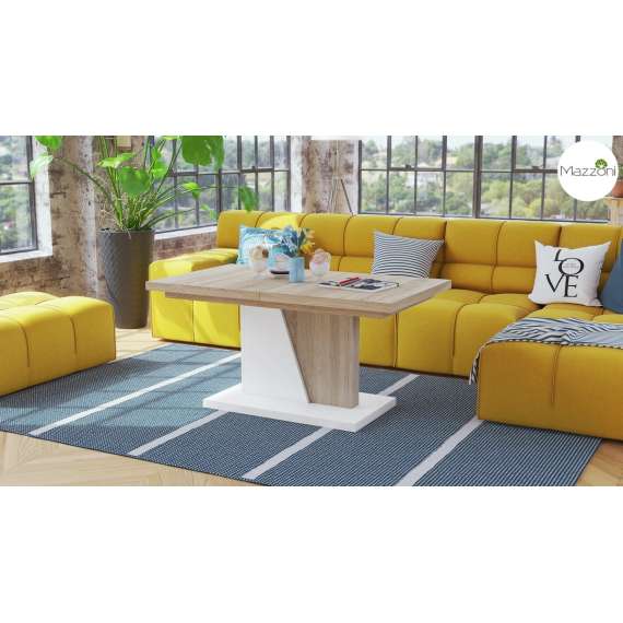 Sofabord NOIR - 120-160x70 cm - eik sonoma - hvit matt - ileggsplate