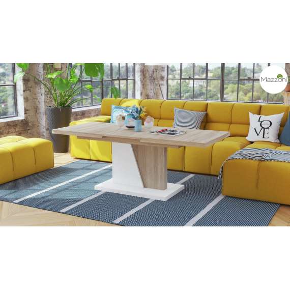 Sofabord NOIR - 120-160x70 cm - eik sonoma - hvit matt - ileggsplate